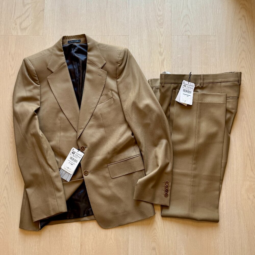 Zara mens brown wool cashmere blend suit slim fit modern formal new with tags